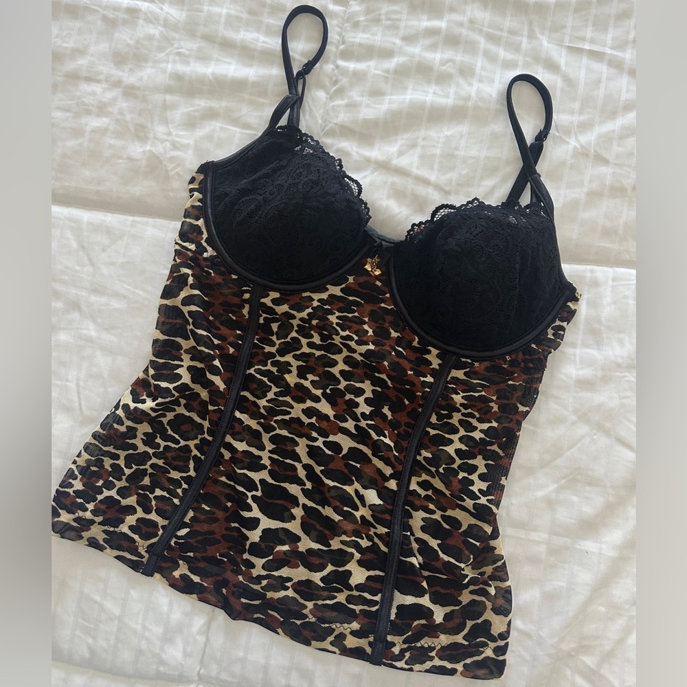 Betsey Johnson Leopard Print Bustier with Black Lace